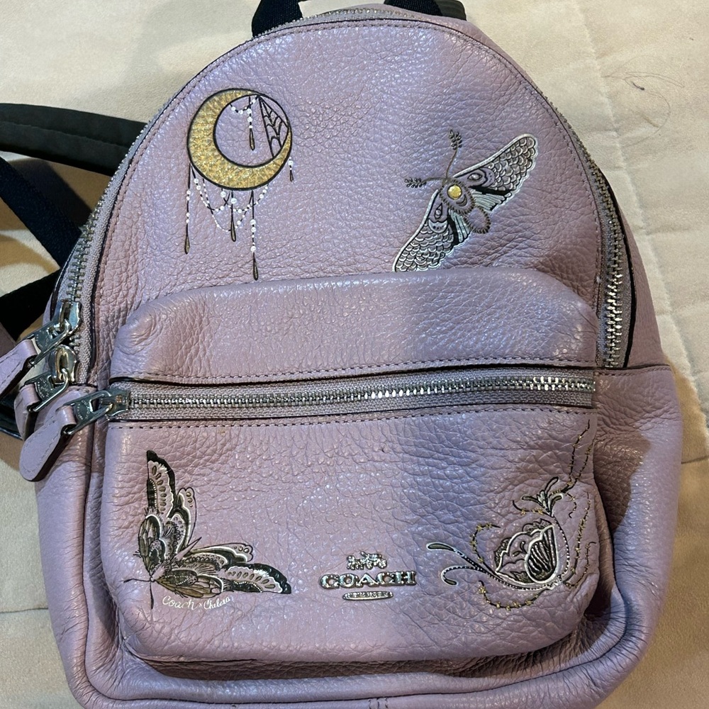 Rare Coach Lavender Leather Backpack with Embroidery Chelsea Champlain Moth
